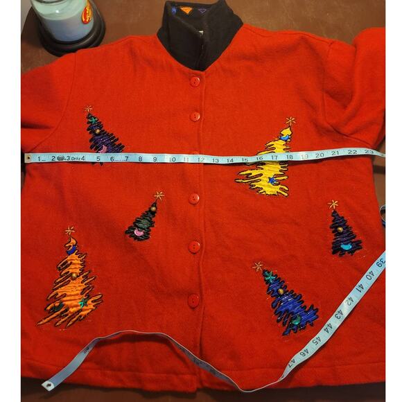 VINTAGE TAKE TWO Red Wool Ugly Christmas Button Front Jacket Women's Size Large - Picture 3 of 11